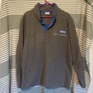 Columbia PFG Gray and Blue Half Snap Fleece Pullover Size‎ L